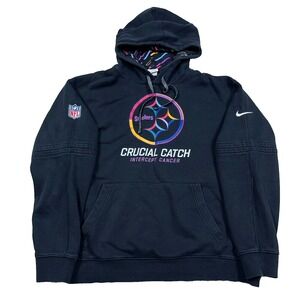 Pittsburgh Steelers Hoodie Men XL Black Nike Crucial Catch Cancer Sweatshirt